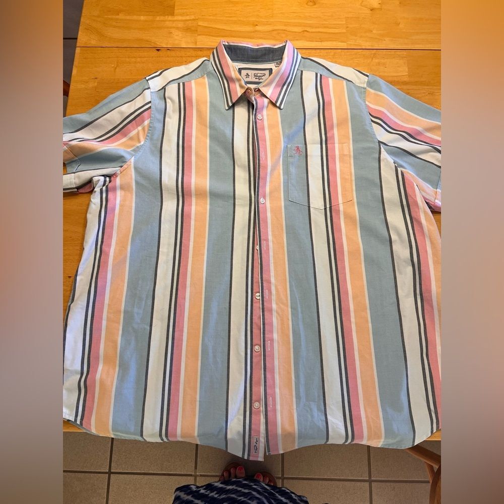 Original Penguin Blue and Pink Casual Button Down Shirt summer business casual